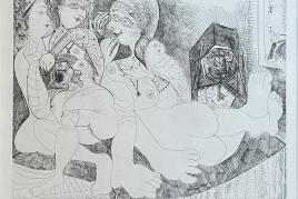 Pablo Picasso, Maison close. Bavardages, avec perroque, Célestine, et le portrait de Degas, 1971, Radierung, 36,7 x 49,4 cm, Pl.109 aus der Suite 156