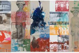 Robert Rauschenberg,  Caryatid Cavalcade I / ROCI CHILE, 1985  Silkscreen ink, acrylic and graphite on canvas  352.2 x 655.6 cm (138.66 x 258.11 in)