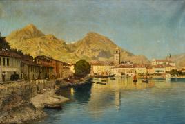 Lot 865 Brandt, Fritz 1853 Berlin - 1905 Nettuno/Rom. Studium an der Berliner Kunstakademie bei Hans Gude, 1889 Umzug nach Rom, Mitglied des Deutschen Künstlerbundes. Öl/Lw. Riva del Garda. Blick in den Hafen von Riva am Gardasee mit dem Torre Apponale. Limit:	2200,- EURO