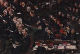 SIR JOHN LAVERY (IRISH, 1856-1941)  Sketch for the Irish debate, House of Lords  signed 'J Lavery' (lower left)  oil on canvas-board  25x35cm   £20,000-30,000