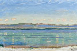 3044FERDINAND HODLERGenfersee mit Jura. Um 1911.Öl auf Leinwand. 45 × 71 cm.CHF 1,6 / 2,4 Mio.Verkauft für CHF 5,1 Mio.