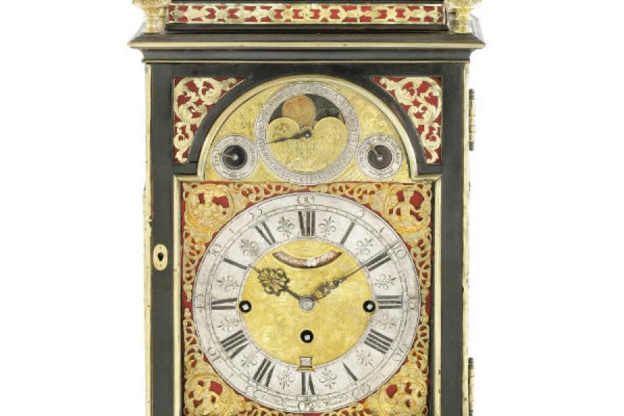 Barockuhr mit Carillon, „Ioan Heiligers in Wienn“, erste Hälfte 18. Jahrhundert, 6 Glocken Carillon, Anzeige von Datum, Monddatum und Mondphase; Gangdauer 1 Woche  Foto: Lilly`s Art exclusive antiques