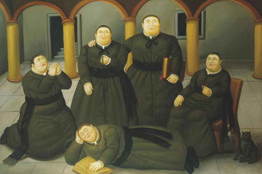 Fernando Botero, Das Priesterseminar, 2004 - Öl auf Leinwand, 151 x 193 cm, Privatbesitz © Fernando Botero