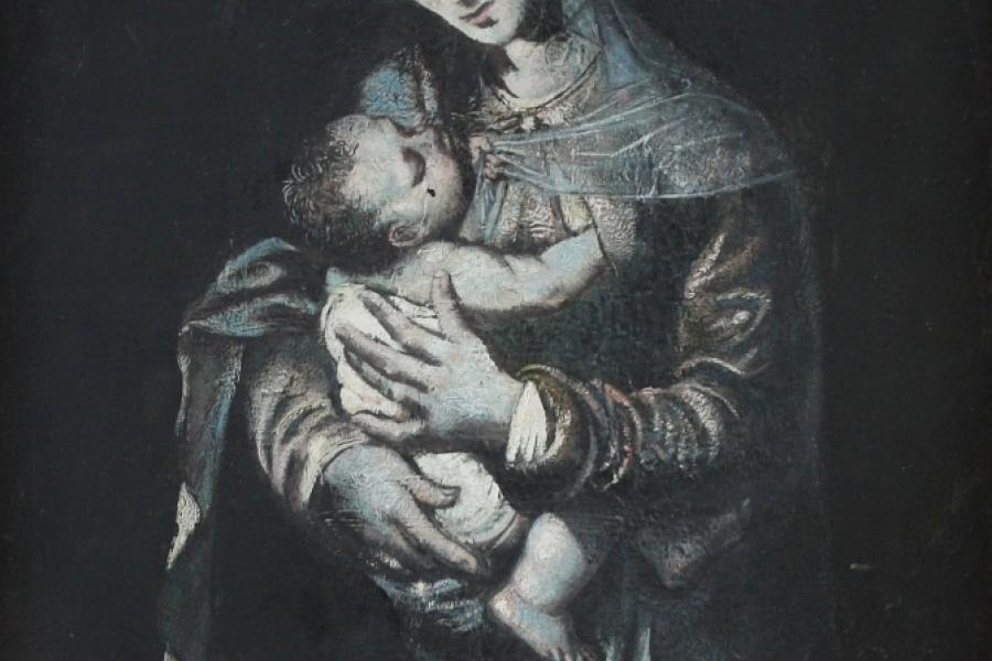 Katalog-Nr. 233 - Prof. Cesar Klein (1876 - 1954) - Öl auf Holz, "Madonna mit Jesusknaben", 1935 Gemälde » Religiös