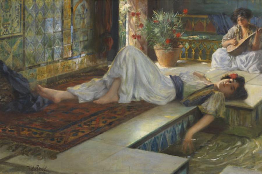 Ferdinand Max Bredt Muße der Odalisken - Öl auf fester Malpappe, Ende 19. Jh., 50 x 79,5 cm (19.6 x 31.2 in) Schätzpreis: € 30.000-40.000