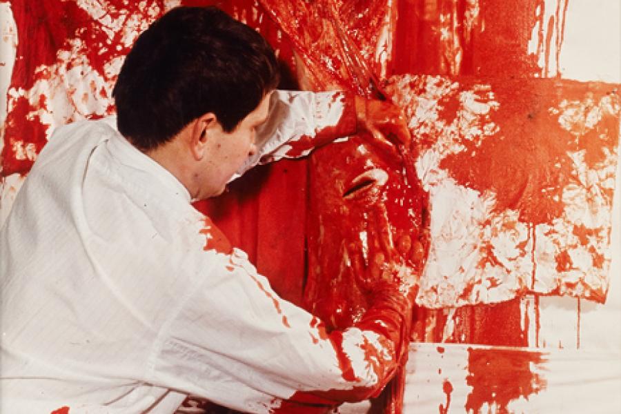 HERMANN NITSCH / LUDWIG HOFFENREICH 4th Action Vienna, November 1963 Chromogenic print, printed 1980s 60,5 x 50 cm Verso: signed and numbered by the artist in ink, edition no. "18/45" © Hermann Nitsch / WestLicht, Vienna