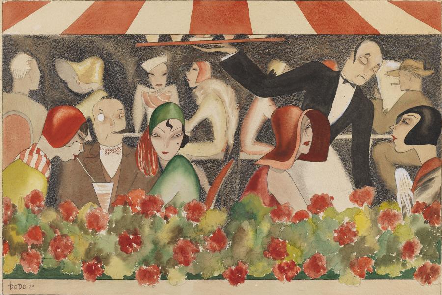 Dodo (d.i. Dörte Clara Wolff) Wedding auf dem Dachgarten. 1929. Gouache, Aquarell über Bleistift. 46,5 x 64 cm (18.3 x 25.1 in). Taxe: € 40.000-60.000