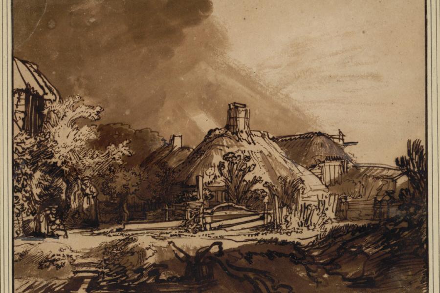 Rembrandt Harmensz. van Rijn Bauernhäuser vor gewittrigem Himmel, um 1635 © Albertina, Wien