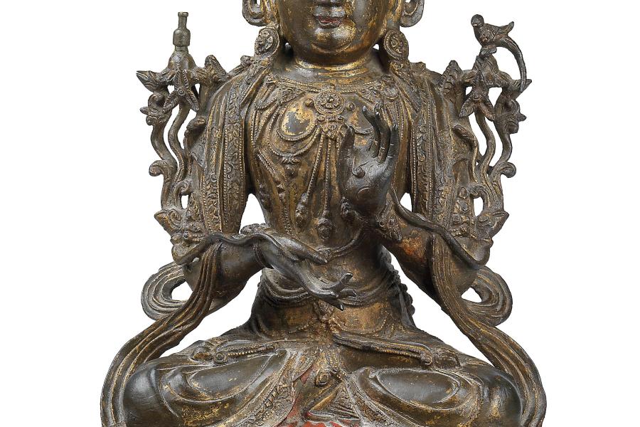 Lot Nr. 204 Bedeutende Guanyin Bronze-Figur aus der frühen Ming-Periode, 15. Jh. Schätzwert € 14.000 - 18.000  		 	Download Fotos: Copyright Dorotheum