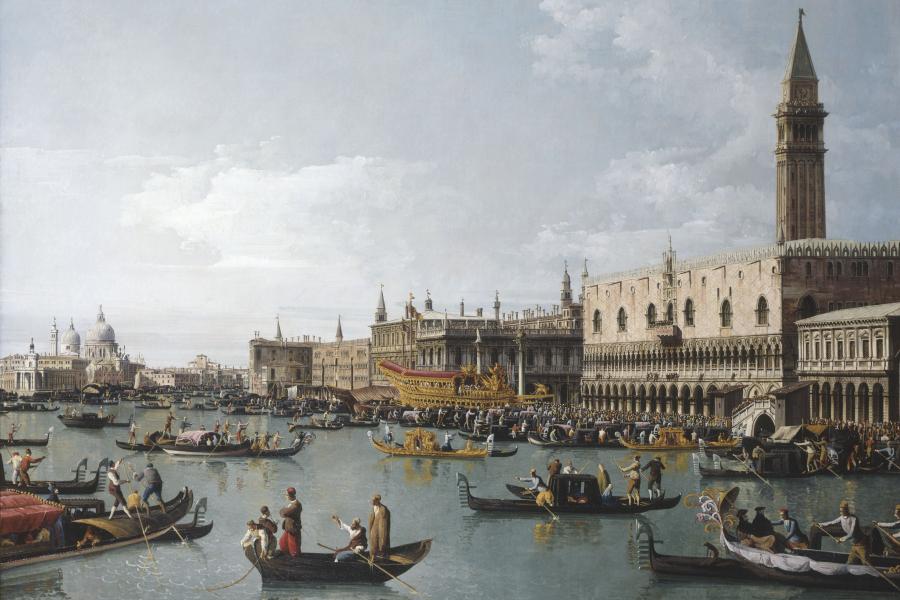 Canaletto. Bernardo Bellotto malt Europa  Bernardo Bellotto, Das Hafenbecken von San Marco am Himmelfahrtstag, Venedig, um 1739/40, Leinwand, 108 x 152,5 cm  © From the Castle Howard Collection / Reproduced by kind permission of The Hon. Simon Howard.