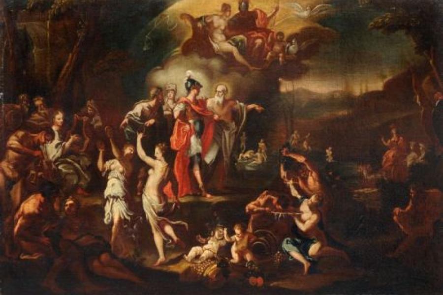 Johann Heinrich Schönfeld (zugeschr.) "Anchises zeigt dem Aeneas in den seligen Gefilden die zukünftige Roma". Um 1660.