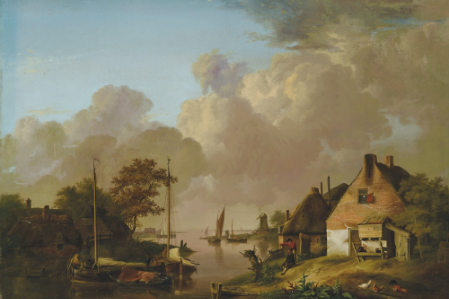 Jan van Os  Holländische Landschaft mit Bauernhäusern am Wasser  Öl / Holz 52,3 x 70,8 cm M. u. signiert.  Schätzpreis EUR 20.000 Zuschlagspreis EUR 19.000