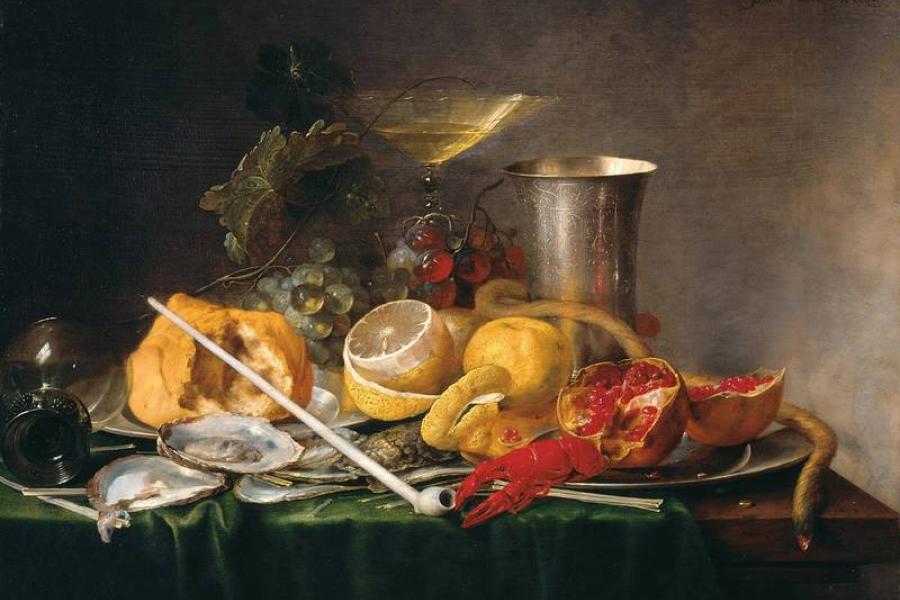 Jan Davidsz de Heem "Stilleben, Frühstück mit Champangerglas und Pfeife"