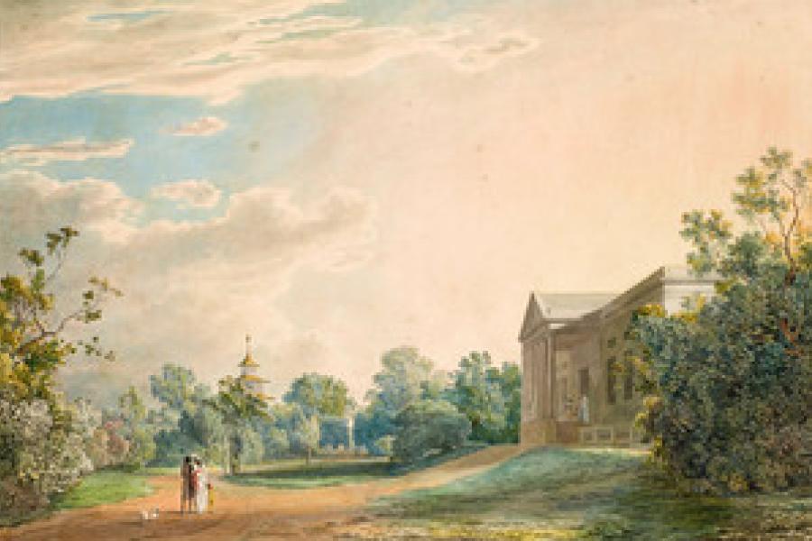 Simon Petrus Klotz: Das Kasino im Englischen Garten in München, 1795, aquarellierte Federzeichnung München, Privatbesitz