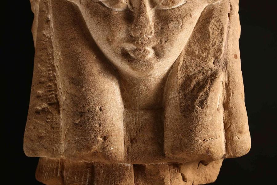 Four-sided Hathor Capital. Sandstone. Egypt, Ptolemaic Period, 332-30 B.C. 38 x 41 cm. Ancient collection M. Antonovitch, Paris, since the early 1980s. Axel Vervoordt Art & Antiques