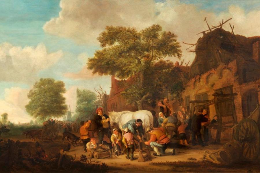 Isaac van Ostade (1621 Haarlem - 1649 ebenda) Reisende vor einer Herberge. Limitpreis: 	35.000 € [35.000 €