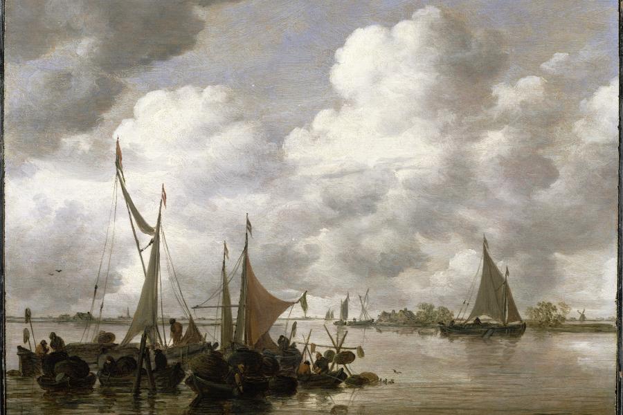 Jan van Goyen Fischerboote beim Abrüsten am Abend, 1655/56 Öl auf Eichenholz, 33 x 41 cm Privatsammlung