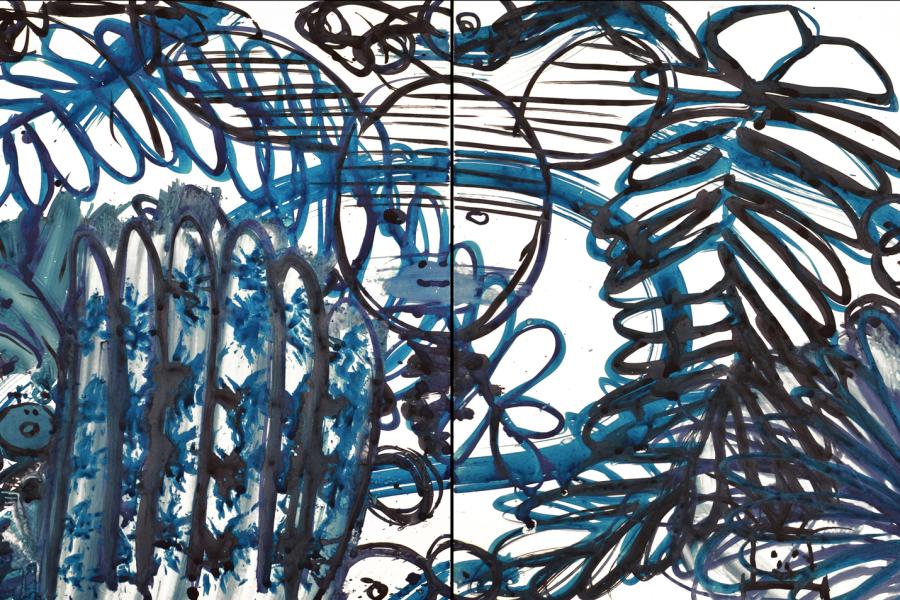 LuLu Blue 13 ( diptych) by Mark cooper 20 x 48 inches 2013