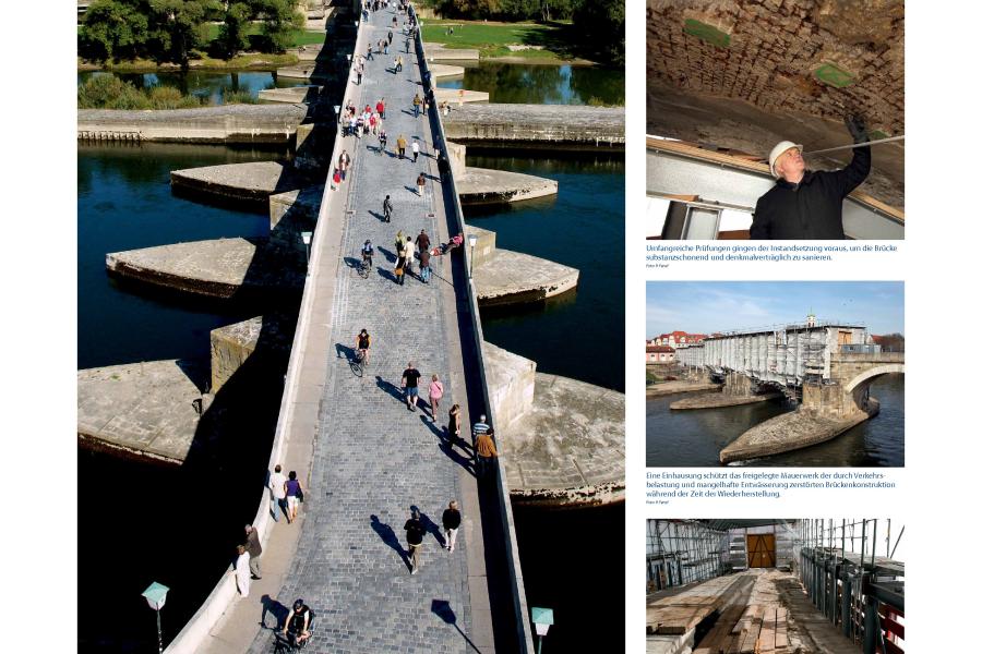 Ausstellung "Seht, welch kostbares Erbe!", Foto- und Texttafel Steinerne Brücke in Regensburg © Deutsche Stiftung Denkmalschutz