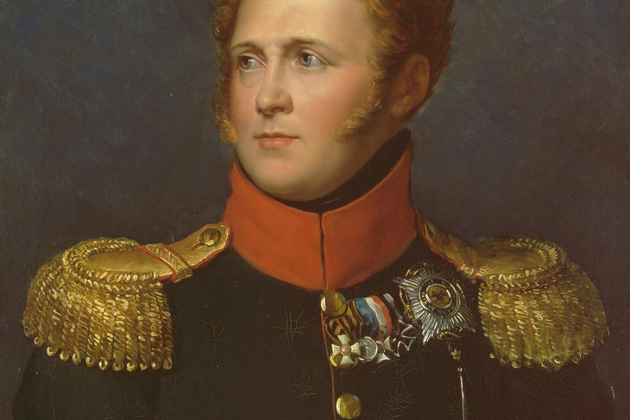 François Gérard, Kaiser Alexander I., um 1814, Öl auf Leinwand, 1838, Legat des Generals Frédéric-César de La Harpe. 1814, während der mehrere Monate andauernden Verhandlungen für den Ersten Pariser Frieden, posiert Alexander I. für den Hofmaler Gérard. Das Porträt schenkt er seinem damaligen Sekretär Frédéric-César de La Harpe und trägt ihm auf, nach seiner Abreise über die Finalisierung des Werkes zu wachen. Das Bild zeugt von der starken Bindung zwischen den beiden Männern.