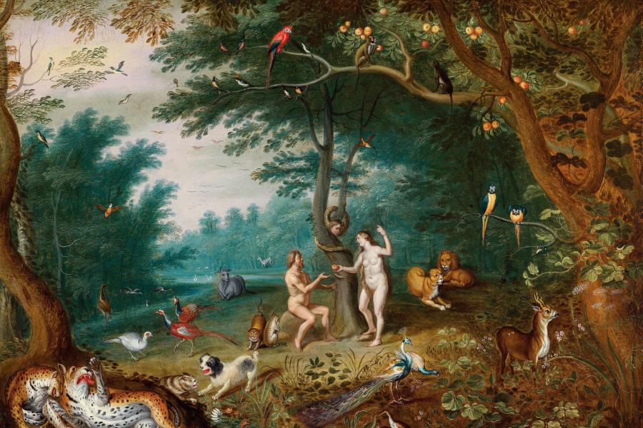 Lot Nr. 84 Jan Brueghel II.  (Antwerpen 1601 - 1678)  Das irdische Paradies mit dem Sündenfall Adam und Evas,  Öl auf Kupfer, 55,7 x 72 cm  erzielter Preis € 289.133