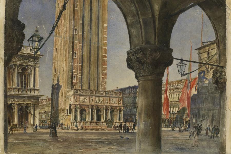 Rudolf von Alt (1812-1905) Venedig, Blick durch die Arkaden des Dogenpalastes auf den Campanile und die Loggetta del Sansovino, 1874, Aquarell, 345 x 490 mm  © Staatliche Graphische Sammlung Munich