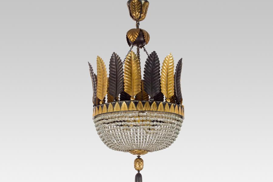 Dagobert Peche, Deckenluster, Wiener Werkstätte, 1920, Metall, Glas; H. 102 cm; Dm. 46 cm, € 40.000-80.000