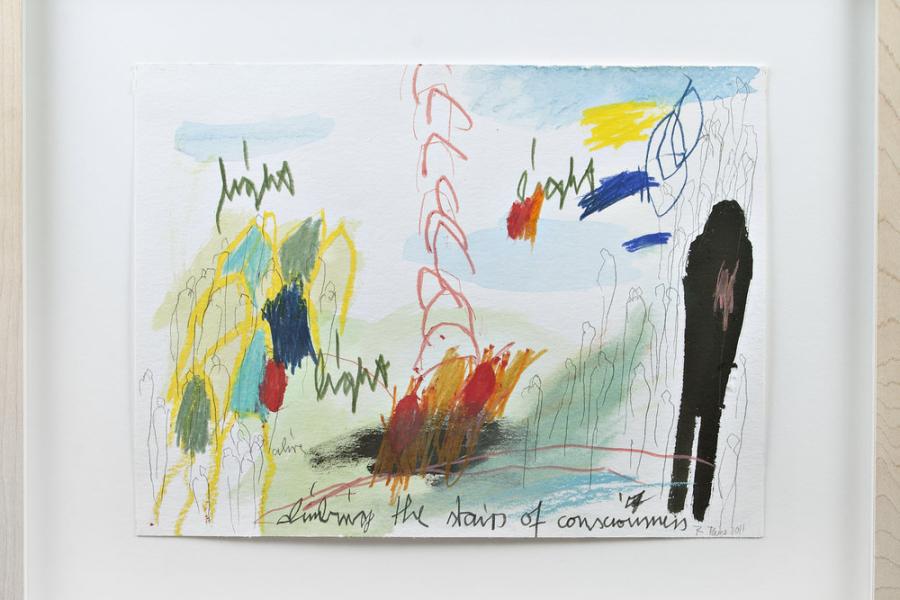 Rebecca Raue, climbing the stairs of consciousness, 2011, Aquarell, Kohle, Pastellkreide, Buntstift, Bleistift auf Papier, 24 x 32 cm, Taxe: € 1.000, Ergebnis: € 7.500