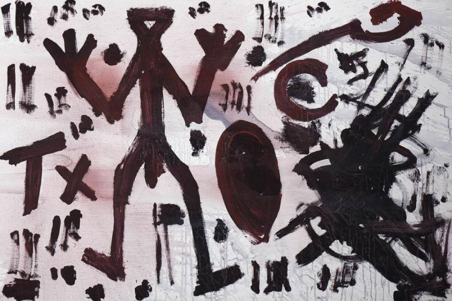 Penck, A. R. 1939 Dresden - lebt in Dublin, London und Düsseldorf  Ich und TX. 1989   Öl auf Leinwand  100 x 150 cm, Schätzpreis:	100.000 - 70.000 EUR