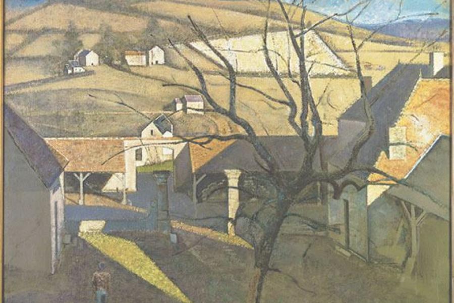 Balthus, Große Landschaft mit Baum (Gutshof in Chassy), 1960, Öl auf Leinwand, 130,5 x 162 cm, Centre Pompidou, Musée national d’art moderne – Centre de création industrielle, Paris © Balthus 2016 © Foto: Photo RMN/Centre Pompidou, MNAMCCI RMN-GrandPalais © Balthus 2016