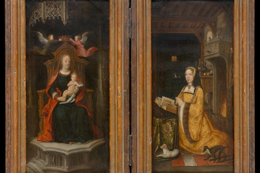 Diptychon mit Margarete von Österreich in Anbetung der Madonna mit Kind