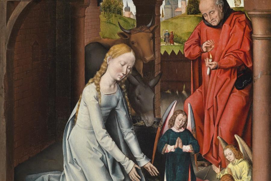 Lot Nr. 12 Hans Memling Werkstatt  (um 1435–1494)  Die Geburt Christi,  Öl auf Holz, 99,2 x 72,5 cm  erzielter Preis € 1.200.000