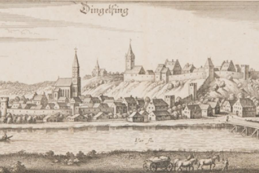 Kupferstich „Dingolfing‘ von Matthäus Merian, 1644