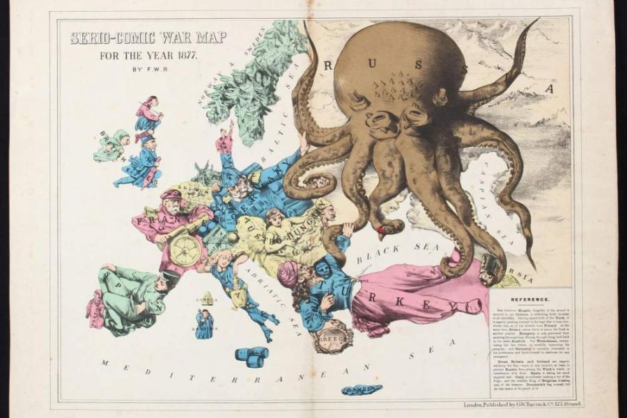 Karikatur. "Serio-comic war map for the year 1877". Zeitgenöss. Schätzpreis:	1.800 EUR