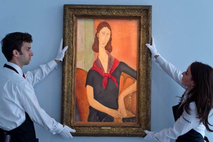 Amedeo Modigliani Jeanne Hébuterne (au foulard) signed Modigliani (upper right) oil on canvas 92 by 54cm. Painted in 1919. Estimate on request.