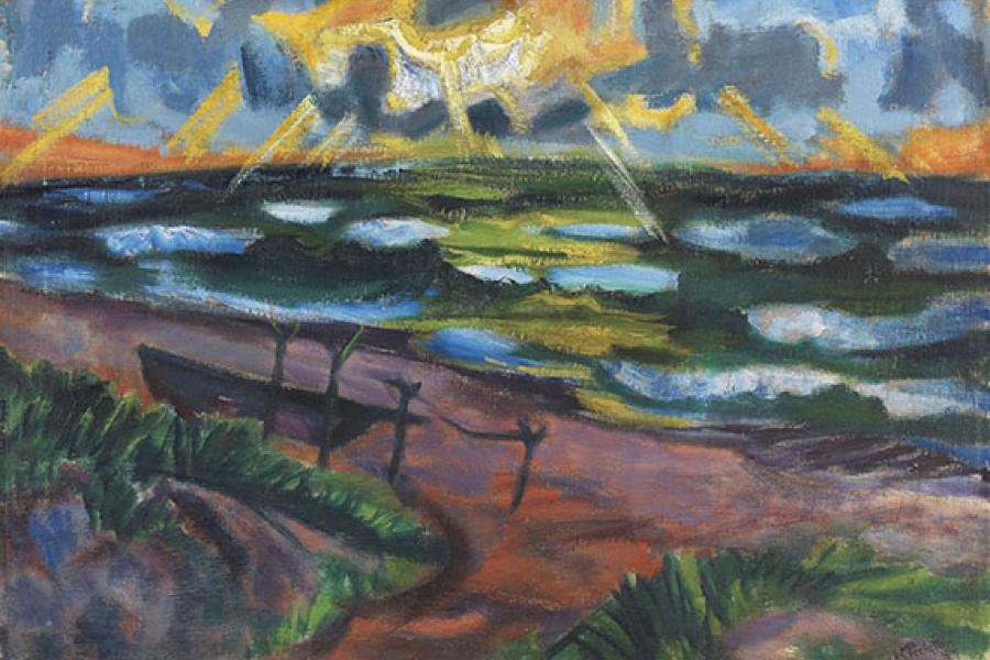 € 700.000* € 340.000 Los 318 Max Pechstein – Stürmisches Wetter an der Ostsee (Beschienene Wellen)