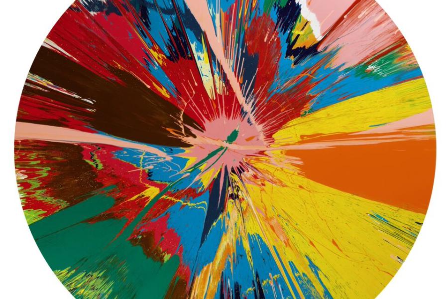 Damien Hirst Beautiful, Shattering, Slashing, Violent, Pinky, Hacking, Sphincter Painting, 1995 Household gloss on canvas £250,000-350,000