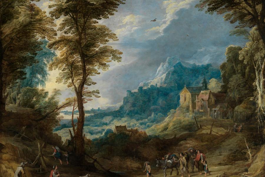 Josse de Momper, Gebirgslandschaft mit Pilgern und fahrendem Volk, 1620er Jahre © bpk / Staatliche Kunsthalle Karlsruhe