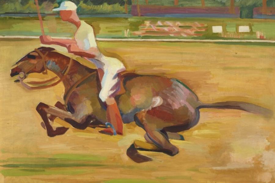 CLEMENTSCHITSCH, Arnold  1887 - 1970  Polospieler in Brioni (M. Campel) 1929                              € 30.000 -50.000                                      Öl auf Leinwand  70 x 90 cm  signiert links unten:  A Clementschitsch  Provenienz  Privatbesitz, Deutschland  Ausstellungen  1932 Biennale in Venedig  1986, 1995 in Klagenfurt