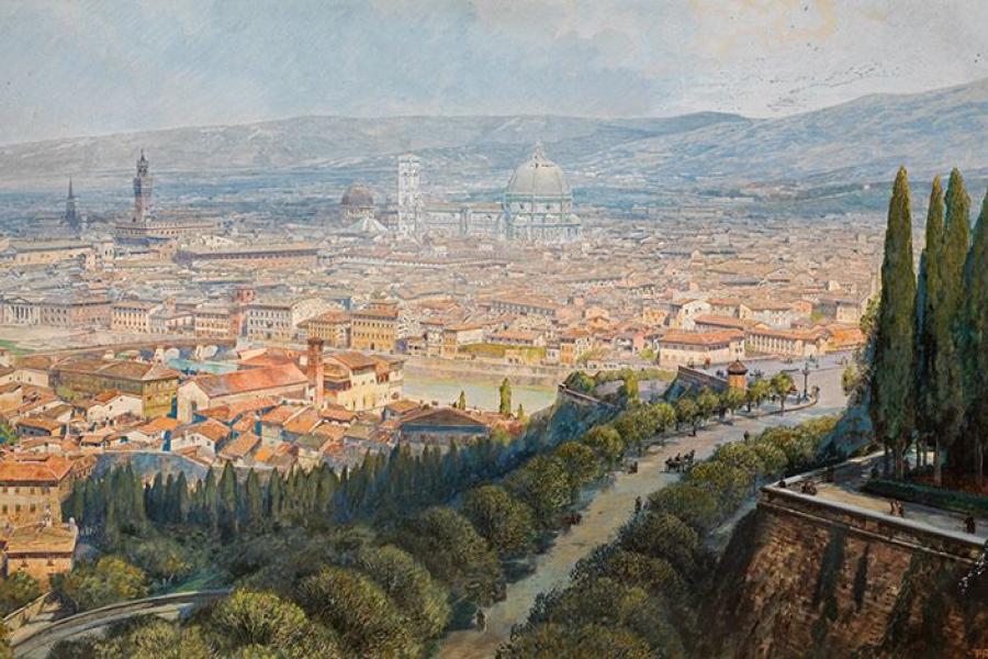 Friedrich Frank Blick auf Florenz Aquarell auf Papier; 55 × 95 cm, Aufrufpreis:	3.000 EUR