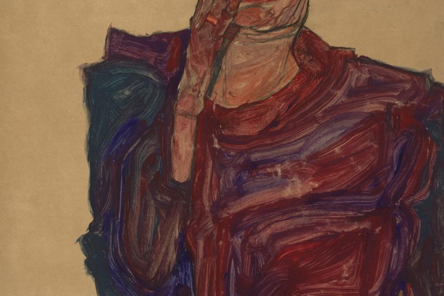 Egon Schiele Selbstbildnis mit herabgezogenem Augenlid, 1910 Albertina, Wien