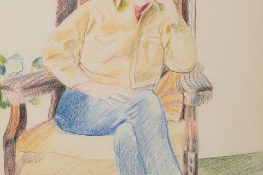 Patrick Angus - Seated man Crayon on paper, 35,6 x 28 cm