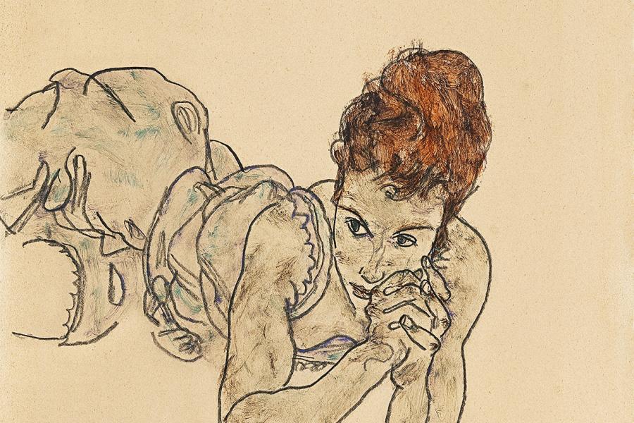 Egon Schiele (1890 - 1918) Liegende Frau, 1917, Gouache, schwarze Kreide auf Papier, Blattgröße 45 x 29,7 cm, erzielter Preis € 2.345.000