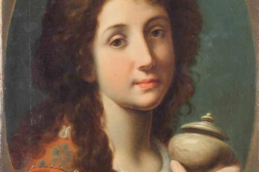 Marinari, Onorio (1627 Florenz - 1715 ebda., "Maria Magdalena", Öl auf Leinwand, doubliert, ovaler Bildausschnitt, 54 x 40 cm. Mindestpreis:	5.000 EUR