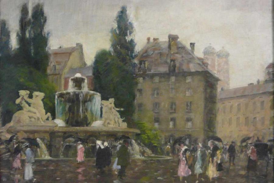 Charles Vetter, Der Lenbachplatz mit dem Wittelsbacher Brunnen in München, Mindestpreis:	3.200 EUR