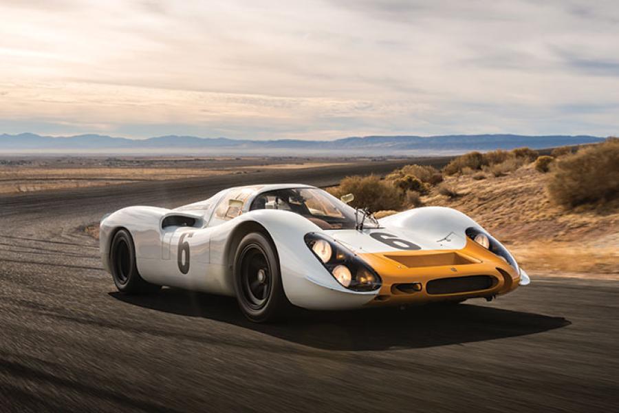 The 1968 Porsche 908 Works ‘Short-Tail’ Coupe takes to the track before its offering at RM Sotheby’s Monterey sale this August (Credit – Robin Adams © 2018 Courtesy of RM Sotheby’s);