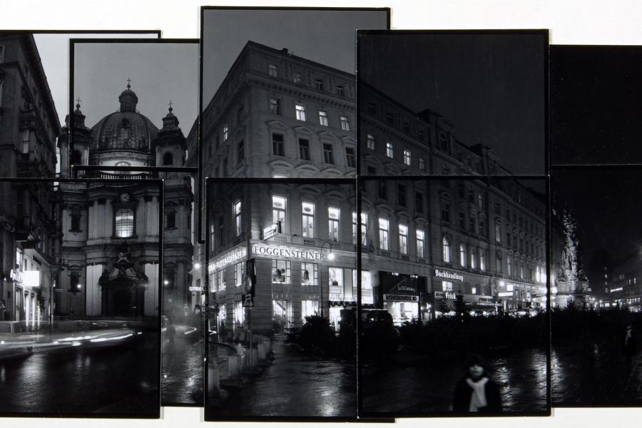 Friedl Kubelka Wien, Graben, Dämmerung, 1984 Silbergelatineabzüge, Fotocollage, Untersatzkarton 20 x 35 cm, Fotosammlung des Bundes am Museum der Moderne Salzburg, © Friedl Kubelka / Bildrecht, Wien, 2018