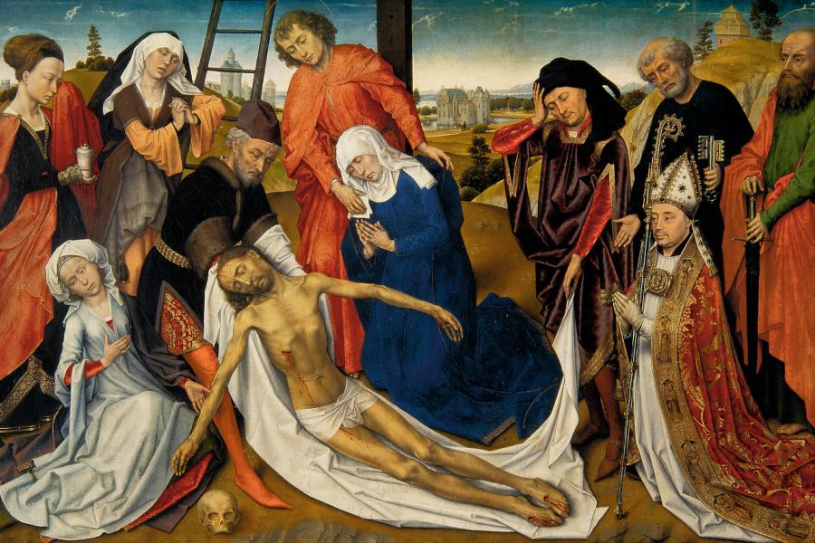 Rogier van der Weyden (and studio), The Lamentation of Christ, c. 1460-1464, Mauritshuis, Den Haag (oil on panel, 80.6 x 130.1 cm)