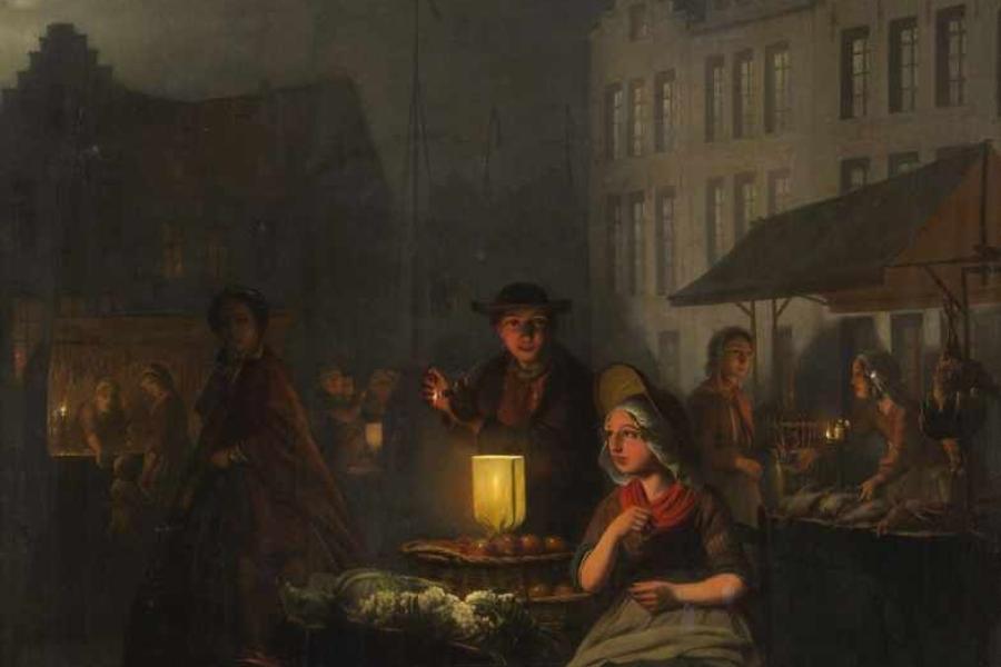 Schendel, Petrus (Pieter) van.  1806 Terheijden - Brüssel 1870 Nachtmarkt, möglicherweise Bremen. Aufrufpreis:	24.000 EUR