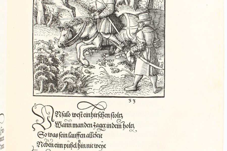 Pfintzing, M. Die geuerlicheiten und einsteils der geschichten des loblichen streytparen und hochberümbten helds und Ritters herr Tewrdannckhs. Nürnberg, J. Schönsperger aus Augsburg, (1517). Fol. (37:26 cm).